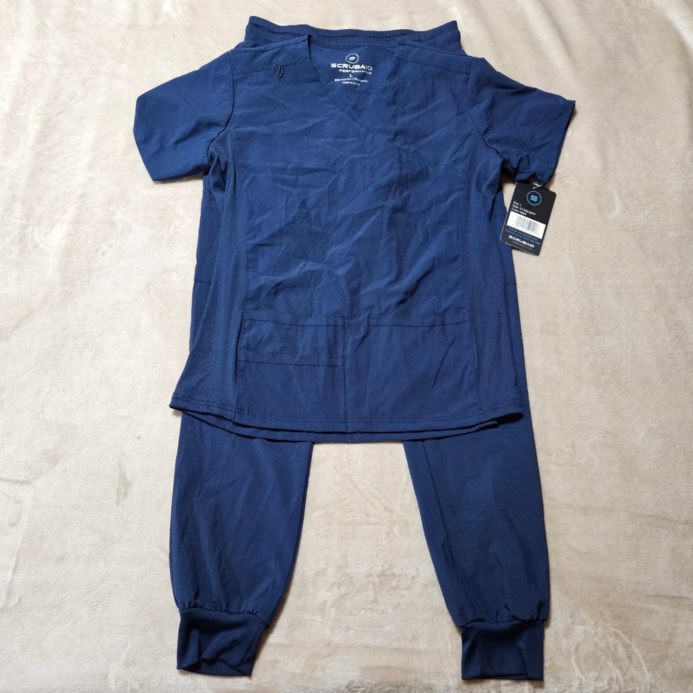 Scrubaid Performance Women Navy Blue Scrub Set V-Neck Top Jogger Pants Large